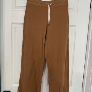 MATE the Label Organic Thermal Waffle Knit Wide Leg Crop Pant (Brown)